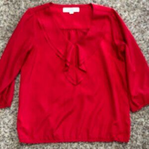 Ann Taylor Loft Red Women Ruffle Blouse - Women's Size SP - Preowned - 2161